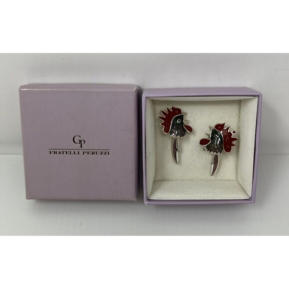 Rooster Cufflinks 925 STERLING SILVER Fratelli Peruzzi Handcrafted in Italy - Picture 3 of 16